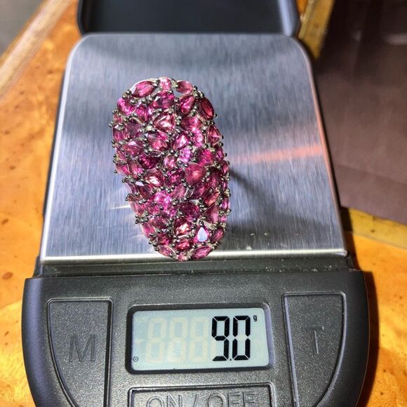 Natural Rhodolite Garnet Sterling Silver Cocktail Ring Size 5.75 - Picture 9 of 9